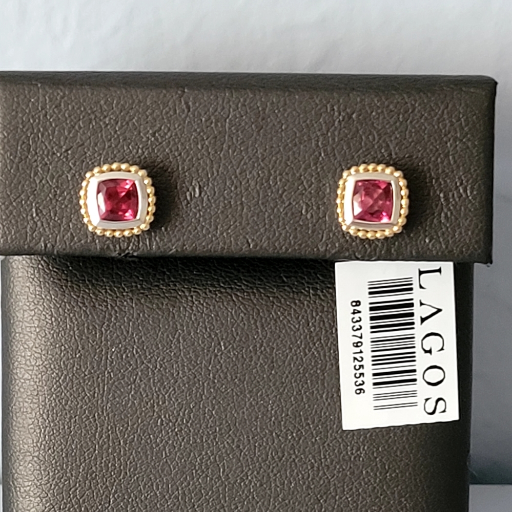 LAGOS Pink Cushion-Cut Beaded Halo Stud Earrings